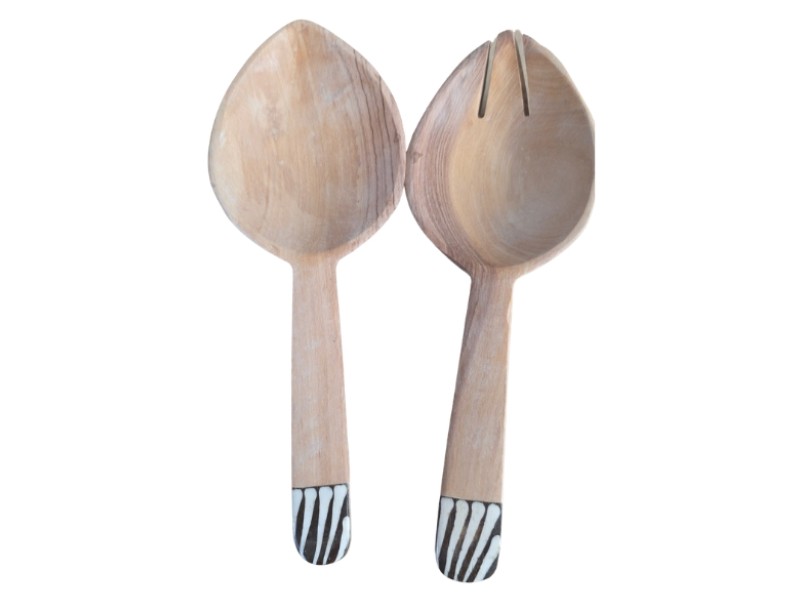 Wooden Stripe Salad Server